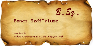 Bencz Szíriusz névjegykártya